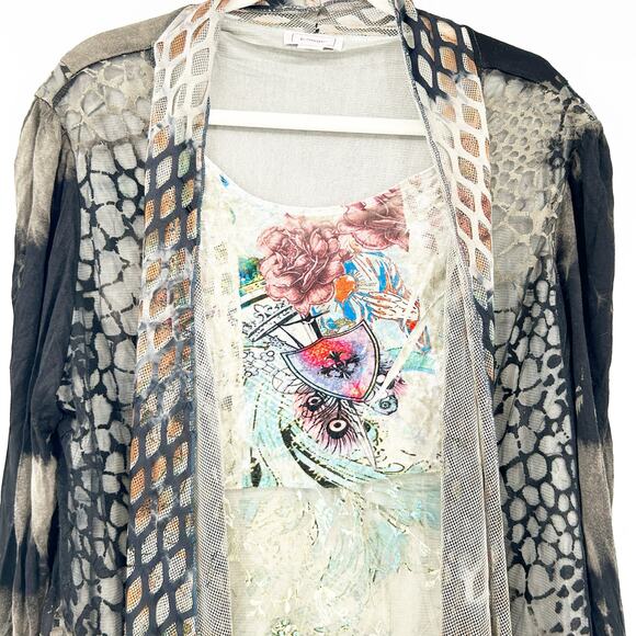 Kamana Womens Lagenlook Boho Whimsigoth Dark Long‎ Sleeve Blouse Cardigan Size L - Picture 2 of 6